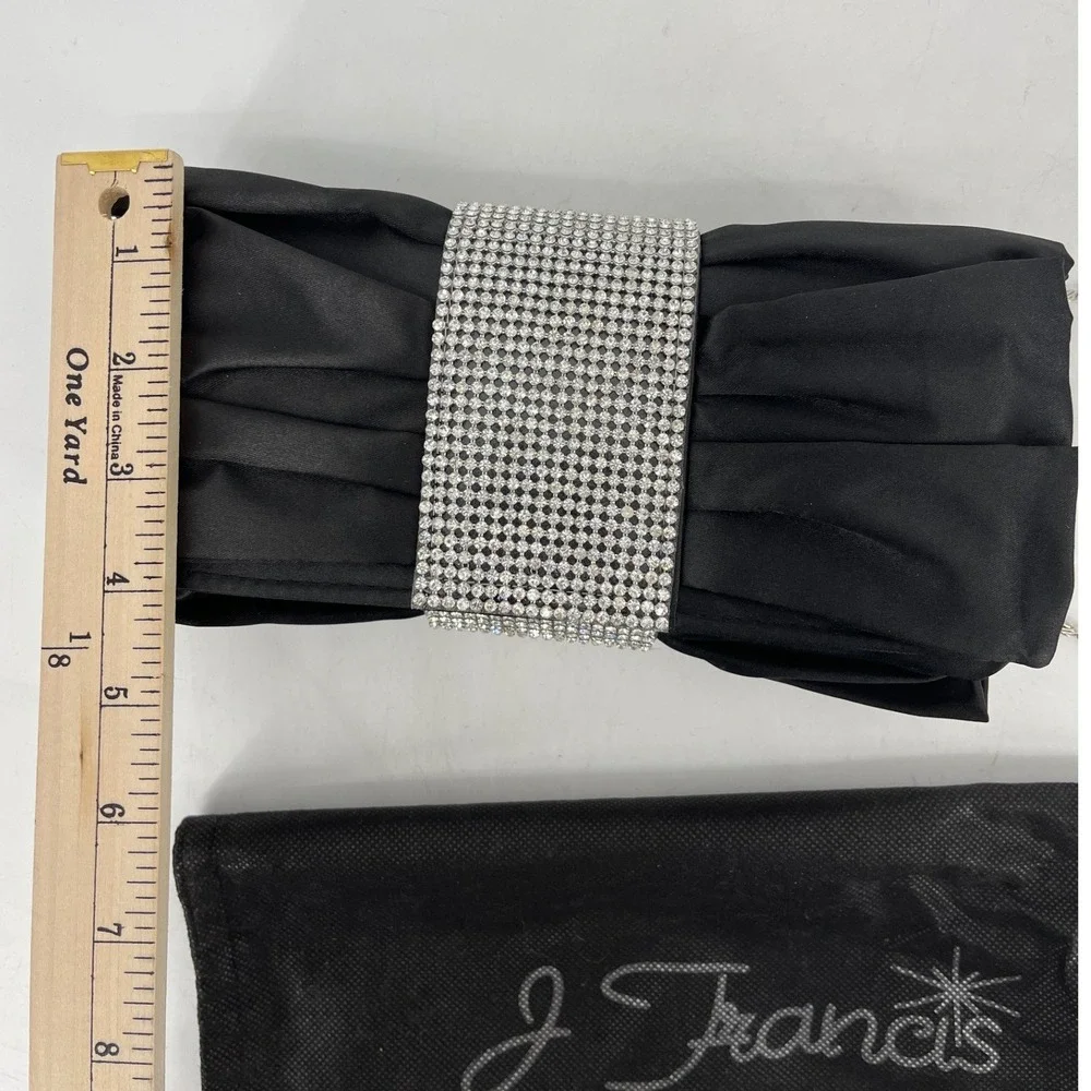 J. Francis Evening Clutch Women OS‎ Black Excellent Rhinestone Satin Chain Strap